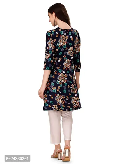 VEEKEEDA Women's Regular Printed Straight Crepe Stitched Kurti-thumb3