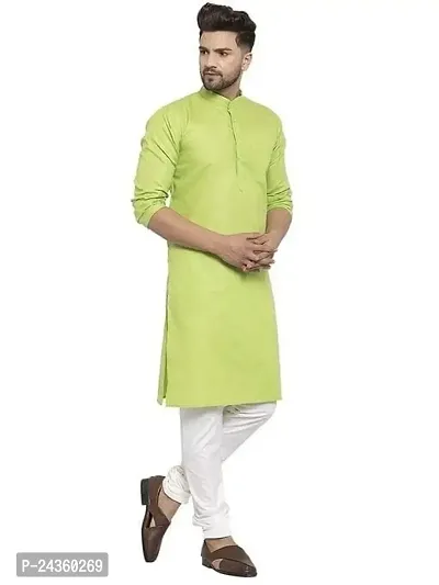 VEEKEEDA Men's Cotton Blend Solid Straight Knee Length Kurta Stylish Latest Knee Length-thumb0