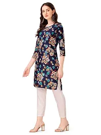 VEEKEEDA Women's Regular Printed Straight Crepe Stitched Kurti-thumb1