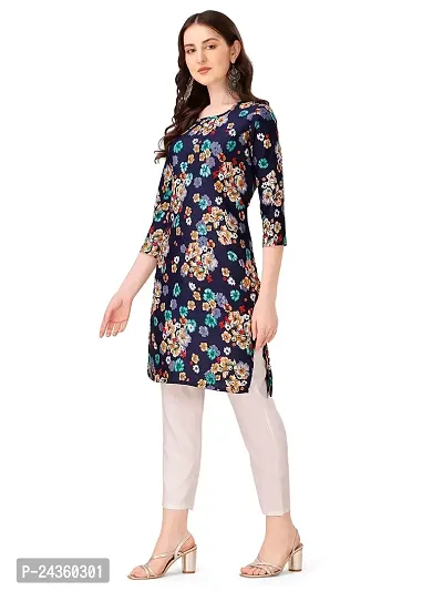 VEEKEEDA Women's Regular Printed Straight Crepe Stitched Kurti-thumb2