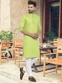 VEEKEEDA Men's Cotton Blend Solid Straight Knee Length Kurta Stylish Latest Knee Length-thumb1