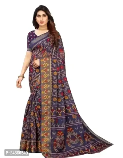 VEEKEEDA Women's Brasso 5.5 Meter Saree with 0.8 Meter Unstitched Blouse Piece (Navy Blue)-thumb0