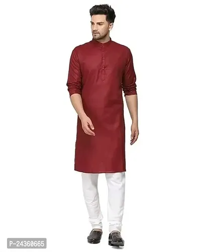 VEEKEEDA Men's Cotton Blend Solid Straight Knee Length Kurta Stylish Latest Knee Length