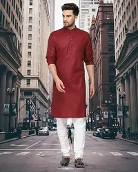 VEEKEEDA Men's Cotton Blend Solid Straight Knee Length Kurta Stylish Latest Knee Length-thumb1