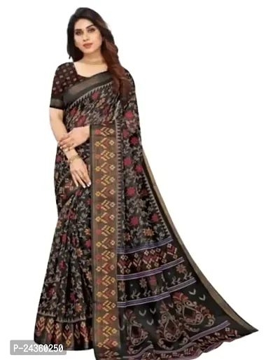 VEEKEEDA Women's Brasso 5.5 Meter Saree with 0.8 Meter Unstitched Blouse Piece (Black)-thumb0