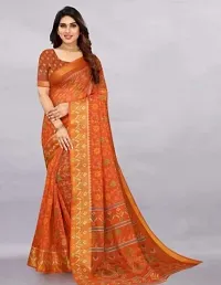 VEEKEEDA Women's Brasso 5.5 Meter Saree with 0.8 Meter Unstitched Blouse Piece (Orange)-thumb4