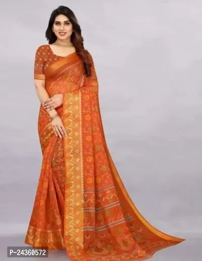 VEEKEEDA Women's Brasso 5.5 Meter Saree with 0.8 Meter Unstitched Blouse Piece (Orange)-thumb5