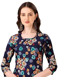 VEEKEEDA Women's Regular Printed Straight Crepe Stitched Kurti-thumb3