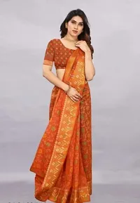 VEEKEEDA Women's Brasso 5.5 Meter Saree with 0.8 Meter Unstitched Blouse Piece (Orange)-thumb1