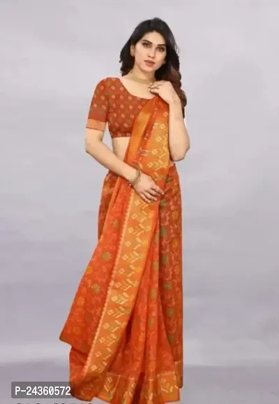 VEEKEEDA Women's Brasso 5.5 Meter Saree with 0.8 Meter Unstitched Blouse Piece (Orange)-thumb2