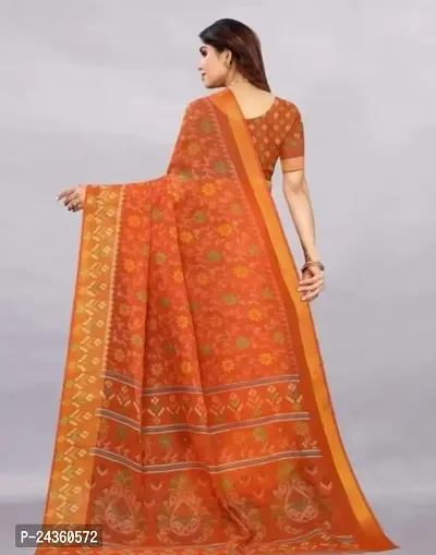 VEEKEEDA Women's Brasso 5.5 Meter Saree with 0.8 Meter Unstitched Blouse Piece (Orange)-thumb3