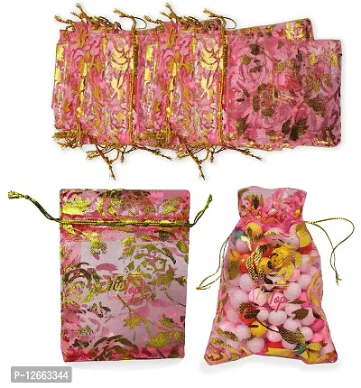 TIPTOP DECORATION Gold Printed Potli Pouch Batwa Bags For Gift Shagun Nikah Return (Size 7X9 Cm) (Floral Pattern)-thumb0