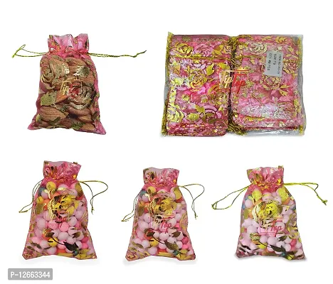 TIPTOP DECORATION Gold Printed Potli Pouch Batwa Bags For Gift Shagun Nikah Return (Size 7X9 Cm) (Floral Pattern)-thumb4