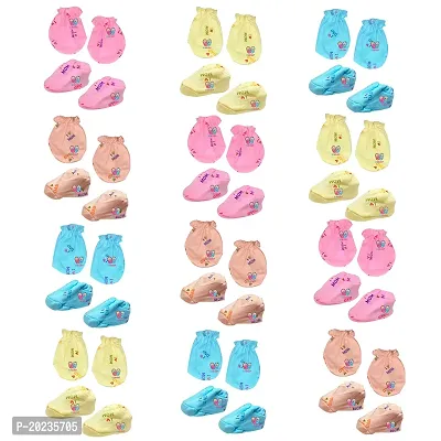 BIGBOUGHT  Baby Mittens and Booties Set, Pack Of 12, 0 to 6 Month, Hosiery Fabric  (Multicolor)-thumb0