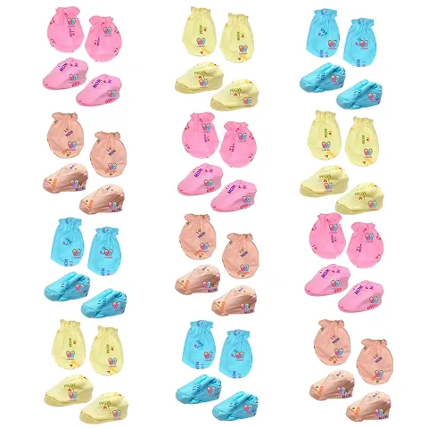 BIGBOUGHT  Baby Mittens and Booties Set, Pack Of 12, 0 to 6 Month, Hosiery Fabric  (Multicolor)