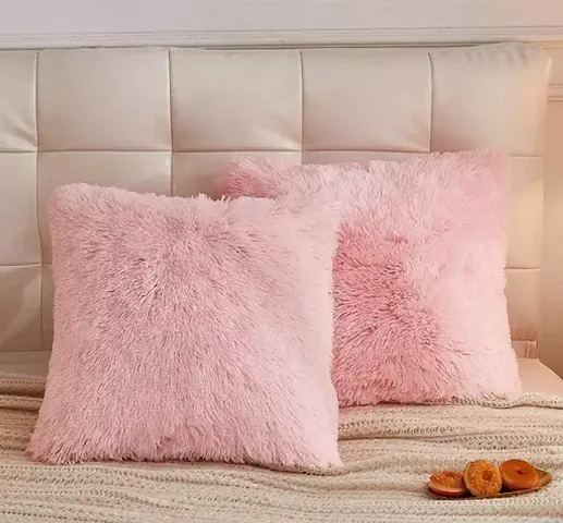 Cottonfry Pack of 2 Luxury Fur Shaggy Fluffy Throw Pillow Covers Set Soft Deluxe Decorative Plush Fleece Pillowcases for Cushion Couch Sofa Bedroom Home