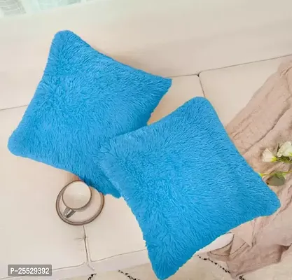 Stylish Blue Polyester Solid Cushion Covers Pack Of 2-thumb0