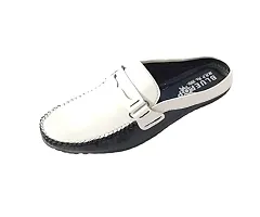 BLUE POP Men's Loafer Genuine-Leather-Men-s-Flats-Loafers-Slip-on-Scuffs-Patchwork-Soft-Buckle-Summer Moccasin, Stylish Loafer, Loafer, Flat Loafer, Casual Loafer. (Plain-White, Numeric_9)-thumb4