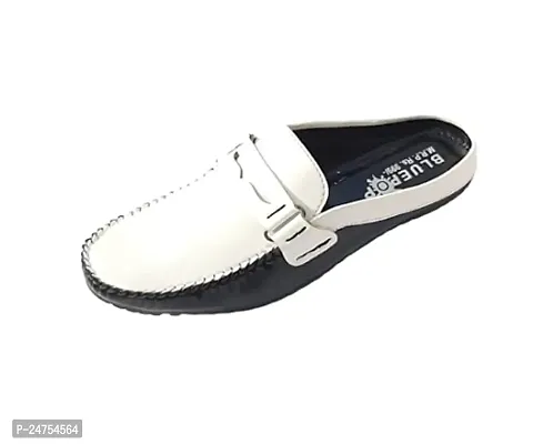 BLUE POP Men's Loafer Genuine-Leather-Men-s-Flats-Loafers-Slip-on-Scuffs-Patchwork-Soft-Buckle-Summer Moccasin, Stylish Loafer, Loafer, Flat Loafer, Casual Loafer. (Plain-White, Numeric_9)-thumb5
