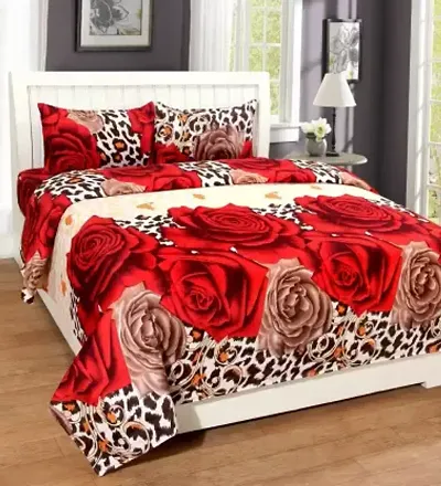 BUCKSHOP 210 TC Printed Microfiber Double Bedsheet 1 Bedsheet for Double Bed with 2 Pillow Covers for Bedroom,Living Room (Multicolor, 90X90Inch)-01