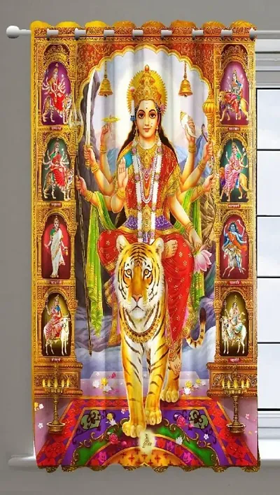HHF DECOR Polyester 3D Digital God Durga MATA Printed 4 x 5 Feet Temple Room Curtain for Pooja Room Use 5 Feet Pack of 1 Pecs Curtain