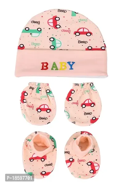 Mom's Darling Newborn Baby Cotton Cap, Mitten and Booties Combo Set | Infant Cap Set | Mittens Set | Bootie Set | Kids Gloves  Socks Set | Baby Gift Set | 0-12 Months | Pack of 4 Sets | Multicolor.-thumb3