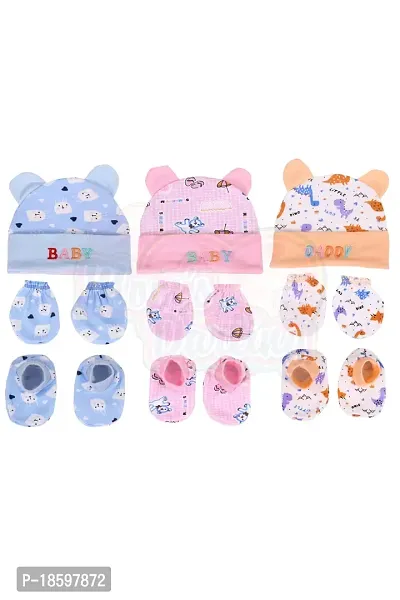 Mom's Darling Cotton Cap, Mittens and Booties for New Born Baby (0-6 Months) - Pack of 3 Pairs| Cotton Cap, Mittens  Booties for Baby boy  Girl 0-6 Months| New Born Baby Products| Baby Shower Gift