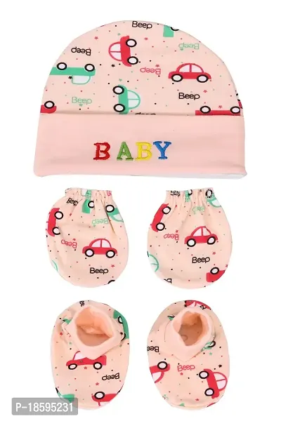 Mom's Darling Newborn Baby Cotton Cap, Mitten and Booties Combo Set | Infant Cap Set | Mittens Set | Bootie Set | Kids Gloves  Socks Set | Baby Gift Set | 0-12 Months | Pack of 3 Sets - Multicolor.-thumb2