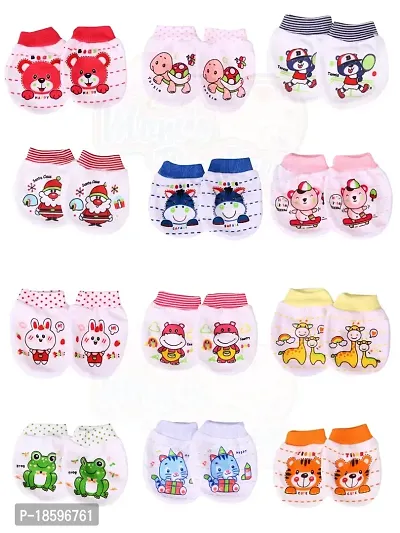 Mom's Darling Cotton Mittens for New Born Baby (0-6 Months)- Pack of 12 Pairs | Cotton Gloves with Gentle Elastic Wristbands for Baby 0 to 6 Months| New Born Baby Products. Multicolor-thumb0