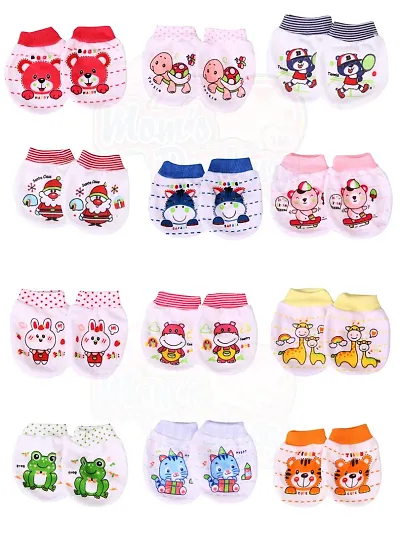 Mom's Darling Cotton Mittens for New Born Baby (0-6 Months)- Pack of 12 Pairs | Cotton Gloves with Gentle Elastic Wristbands for Baby 0 to 6 Months| New Born Baby Products. Multicolor