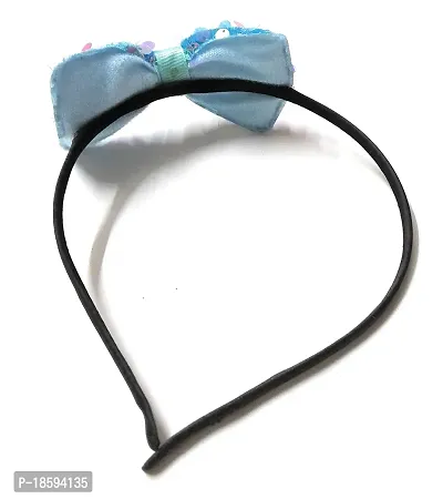 Mom's Darling Hair Accessories, Furry Bow with Sequins Attached to Plastic Hairband Headband for Baby Girl/Girls/Women. Pack of 3 piece. Color-BABY PINK-WHITE-BLUE-thumb3