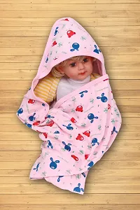 Mom's Darling Cotton Baby hooded wrapper for new born 96*75 cm (Pack of 2 pieces)(Large size)| Interlock Breathable Cotton Baby wrappers 0-12 months| Baby blanket for new born baby| New born baby products/essentials-thumb1