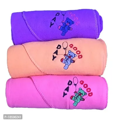 Mom's Darling Baby Blankets New Born Combo Pack of Hooded Teddy Face Wrapper Towel Cum Baby Blanket for Babies. Pack of 3 - Multicolor-thumb0