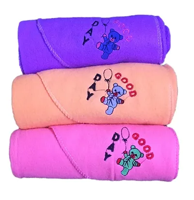 Mom's Darling Baby Blankets New Born Combo Pack of Hooded Teddy Face Wrapper Towel Cum Baby Blanket for Babies. Pack of 3 - Multicolor