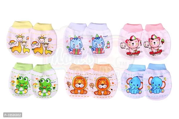 Mom's Darling Cotton Mittens for New Born Baby (0-6 Months)- Pack of 6 Pairs | Cotton Gloves with Gentle Elastic Wristbands for Baby 0 to 6 Months| New Born Baby Products | Multicolor.-thumb0
