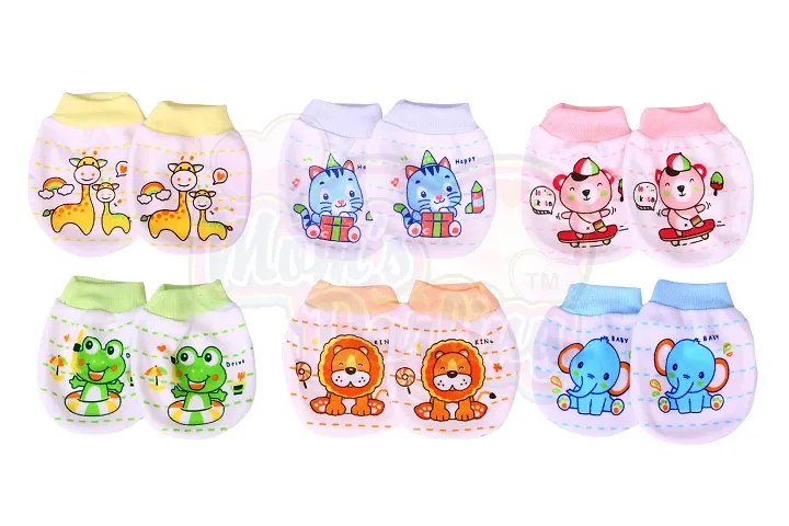 Mom's Darling Cotton Mittens for New Born Baby (0-6 Months)- Pack of 6 Pairs | Cotton Gloves with Gentle Elastic Wristbands for Baby 0 to 6 Months| New Born Baby Products | Multicolor.
