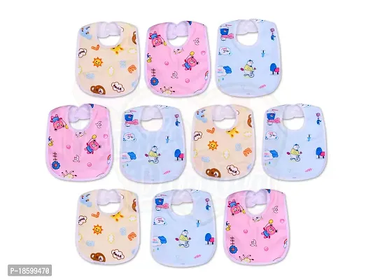 MOM'S DARLING Cotton Bibs for New born Baby 0 to 6 months(pack of 10 Pieces) | Baby Apron | Baby Feeding Bib | New Born Baby Products/Essential | Baby Shower Gift. Multicolor.-thumb0