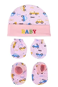 Mom's Darling Newborn Baby Cotton Cap, Mitten and Booties Combo Set | Infant Cap Set | Mittens Set | Bootie Set | Kids Gloves  Socks Set | Baby Gift Set | 0-12 Months | Pack of 3 Sets | Multicolor.-thumb2