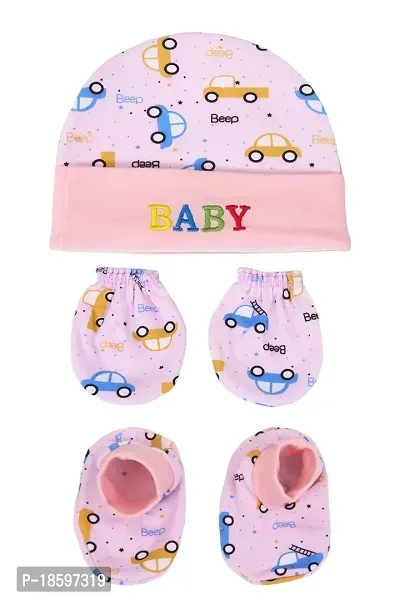 Mom's Darling Newborn Baby Cotton Cap, Mitten and Booties Combo Set | Infant Cap Set | Mittens Set | Bootie Set | Kids Gloves  Socks Set | Baby Gift Set | 0-12 Months | Pack of 3 Sets | Multicolor.-thumb3
