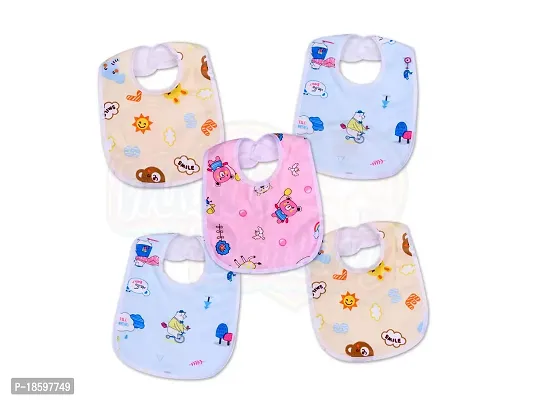 MOM'S DARLING Cotton Bibs for New born Baby 0 to 6 months(pack of 5 Pieces) | Baby Apron | Baby Feeding Bib | New Born Baby Products/Essential | Baby Shower Gift. Multicolor-thumb0