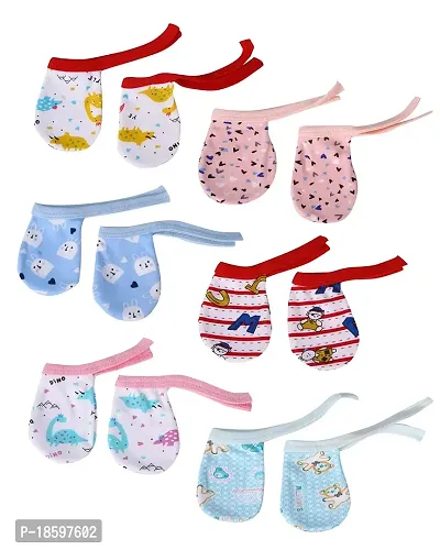 Mom's Darling Cotton Mittens with Gentle Elastic Thread for New Born Baby (0-6 Months)- Pack of 6 Pairs | Cotton Gloves for Baby 0 to 6 Months| New Born Baby Products | Multicolor.-thumb0