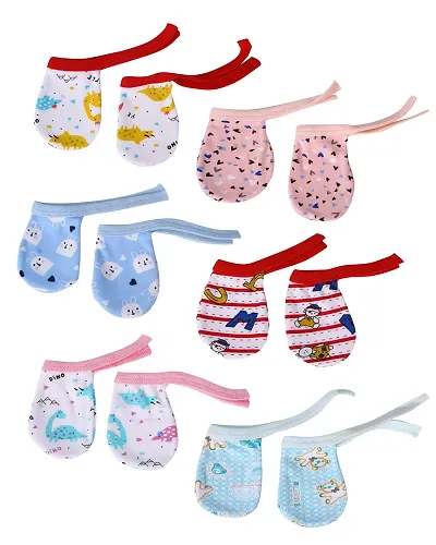 Mom's Darling Cotton Mittens with Gentle Elastic Thread for New Born Baby (0-6 Months)- Pack of 6 Pairs | Cotton Gloves for Baby 0 to 6 Months| New Born Baby Products | Multicolor.