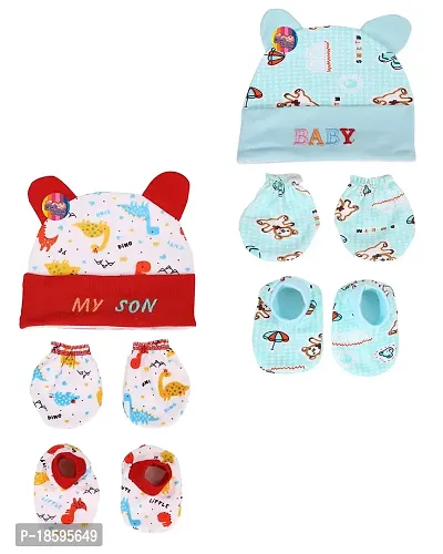 Mom's Darling Cotton Cap, Mittens and Booties for New Born Baby (0-6 Months) - Pack of 2 Pairs| Cotton Cap, Mittens  Booties for Baby boy  Girl 0-6 Months| New Born Baby Products| Baby Shower Gift.
