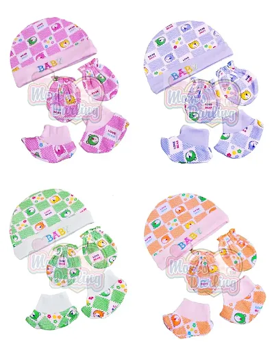 Mom's Darling Newborn Baby Mitten Sets with Cap and Booties/Newborn Cap Set/Newborn Gloves Set/Newborn Socks Set/Newborn Mitten Set/Newborn Bootie Set. Pack of 4 Piece. Multicolor.4