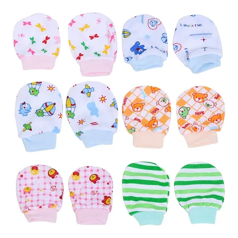 Mom's Darling Newborn Baby Cotton Mittens Set | Gloves Set | Multicolor. Pack of 6 Pairs.