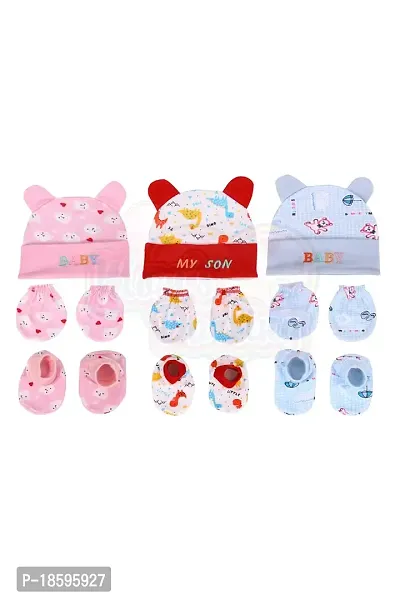 Mom's Darling Cotton Cap, Mittens and Booties for New Born Baby (0-6 Months) - Pack of 3 Pairs| Cotton Cap, Mittens  Booties for Baby boy  Girl 0-6 Months| New Born Baby Products | Baby Shower Gift