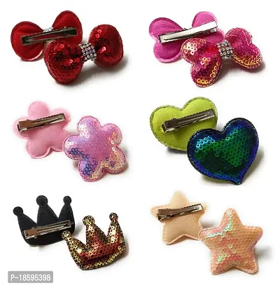 Mom's Darling Stylish Hair Accessories, Hair Bows, Sequins Bows with Alligator Clip/ Hair Clips/ Hair Pins For Baby/ Kids/ Toddlers/ Girls/ Women. Multicolor. PACK OF 6 PIECE-thumb0