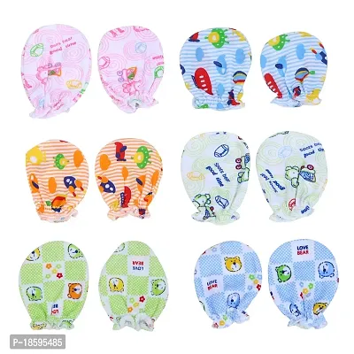 Mom's Darling Newborn Baby Cotton Mittens Set/Gloves Set/Multicolor (Pack of 6 Pair)-thumb0