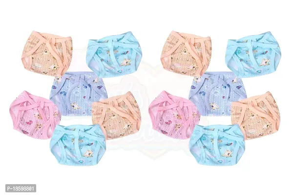 Mom's Darling Cotton Nappies for new born baby 0-6 months (Pack of 12) | Cotton baby langot | Soft, washable  reusable cloth diaper for new born baby| New born baby products/essentials | Multicolor-thumb0