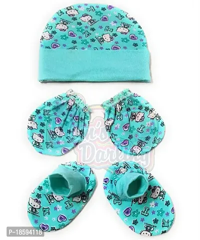 Mom's Darling Pack of 4 | Newborn Baby Cotton Cap with Mittens and Booties Set | Baby Cap Set | Baby Gloves Set | Baby Socks Set | Baby Mitten Set | Baby Bootie Set, Multicolor-thumb2